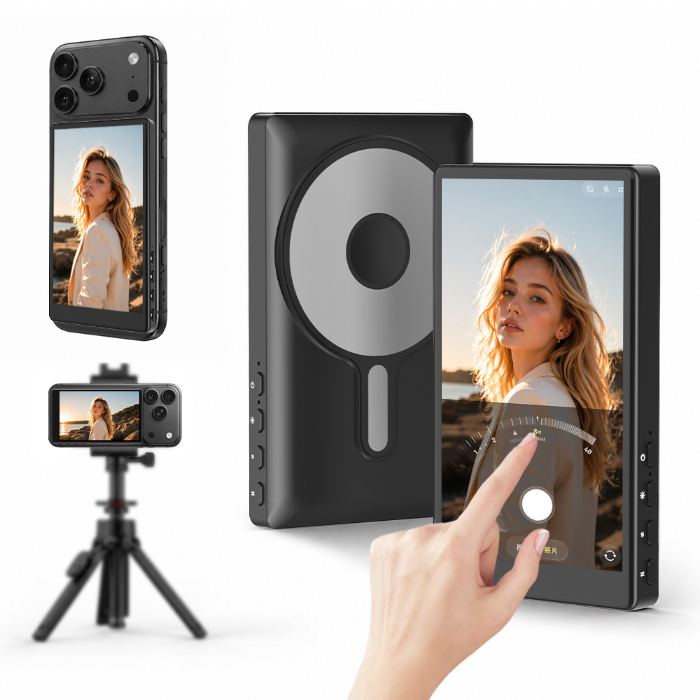 Photography Equipment - หน้าจอมอนิเตอร์เซลฟี่สำหรับวิดีโอบล็อกสำหรับ iPhone และ Android พร้อมลำโพงในตัว รองรับการใช้งานกล้องหลังแบบย้อนกลับของโทรศัพท์