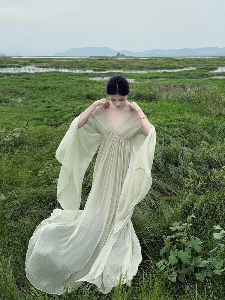 Photography Zen - ชุดเดรสยาวสไตล์จีนใหม่ ทรงหลวม สำหรับผู้หญิง ดีไซน์หรูหรา สบายๆ ให้ความรู้สึกเย็นสบาย
