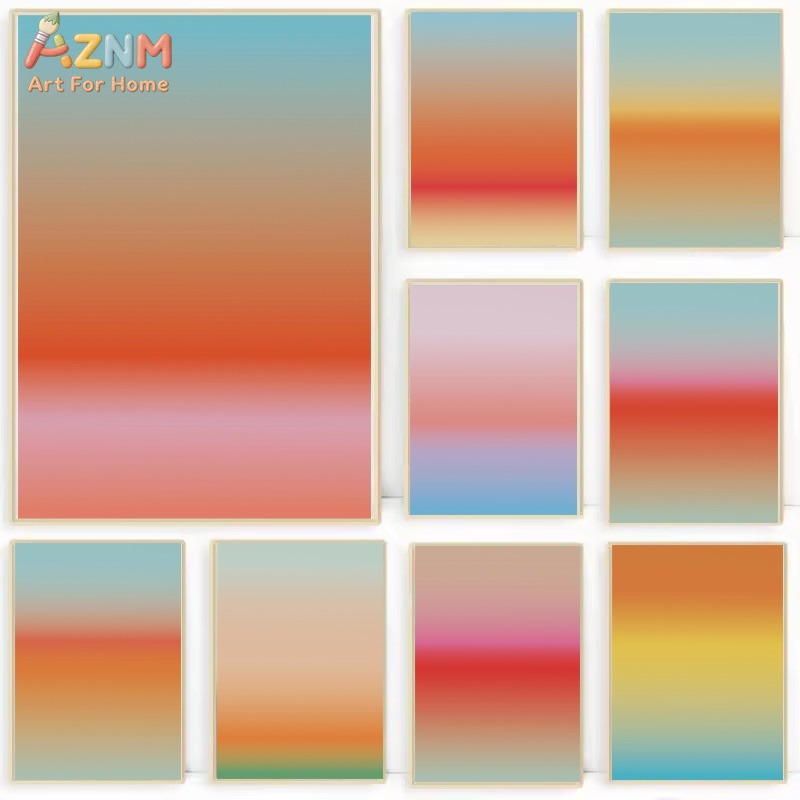 Photography Nature - AZNM ศิลปะบนผืนผ้าใบลายไล่ระดับสีแบบนามธรรมสมัยใหม่, ภาพพิมพ์พระอาทิตย์ตกสไตล์โบโฮแบบมินิมอล, ของตกแต่งบ้านสไตล์สวยงามสีสันสดใสแบบไร้กรอบ