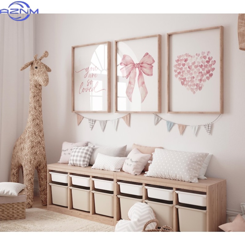 Photography Nature - 3 ชิ้น (โปสเตอร์ผ้าแคนวาสแบบไม่มีกรอบ) โปสเตอร์ห้องของโบว์สีชมพู: สีน้ำ