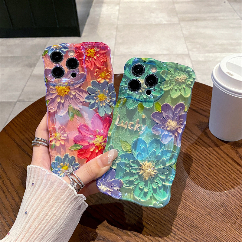 Photography By - เคสโทรศัพท์ซิลิโคนลายดอกไม้สีน้ำเงินสไตล์เรโทร พร้อมลวดลายคลื่น สำหรับ iPhone 12 13